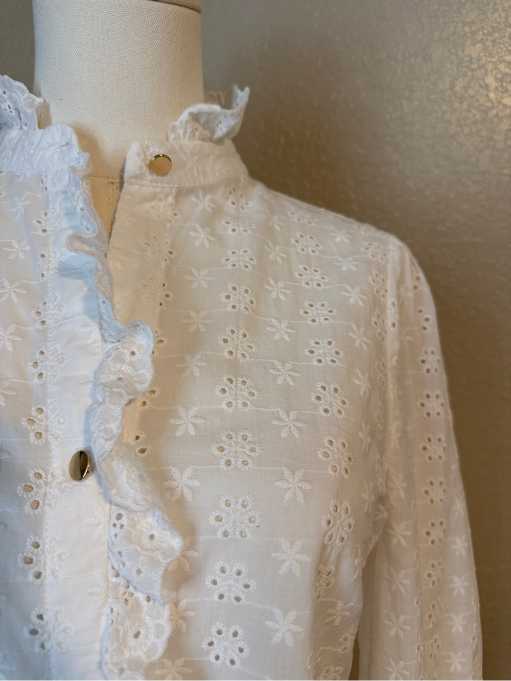 Classic White Eyelet Ruffle Button-Up Top - Picture 2 of 5
